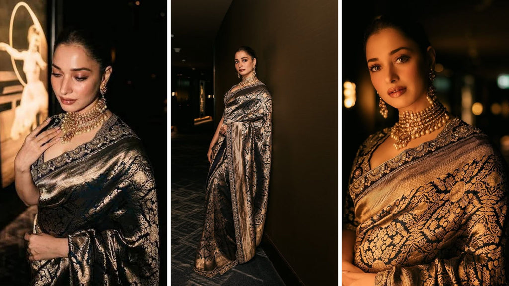 Tamannaah Bhatia Turns Heads in a Stunning Uppada Katan Silk Banarasi Saree