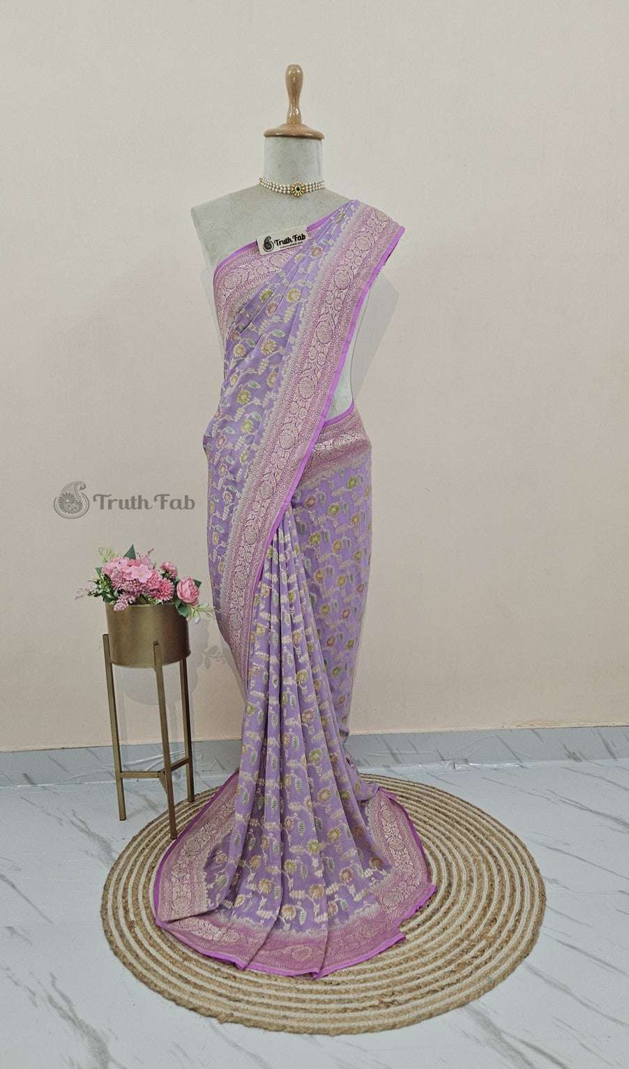 2D Shade Banarasi Handloom Khaddi Georgette Saree- Water Zari - Truth Fab