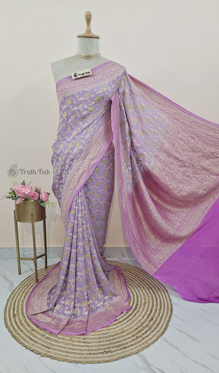 2D Shade Banarasi Handloom Khaddi Georgette Saree- Water Zari - Truth Fab
