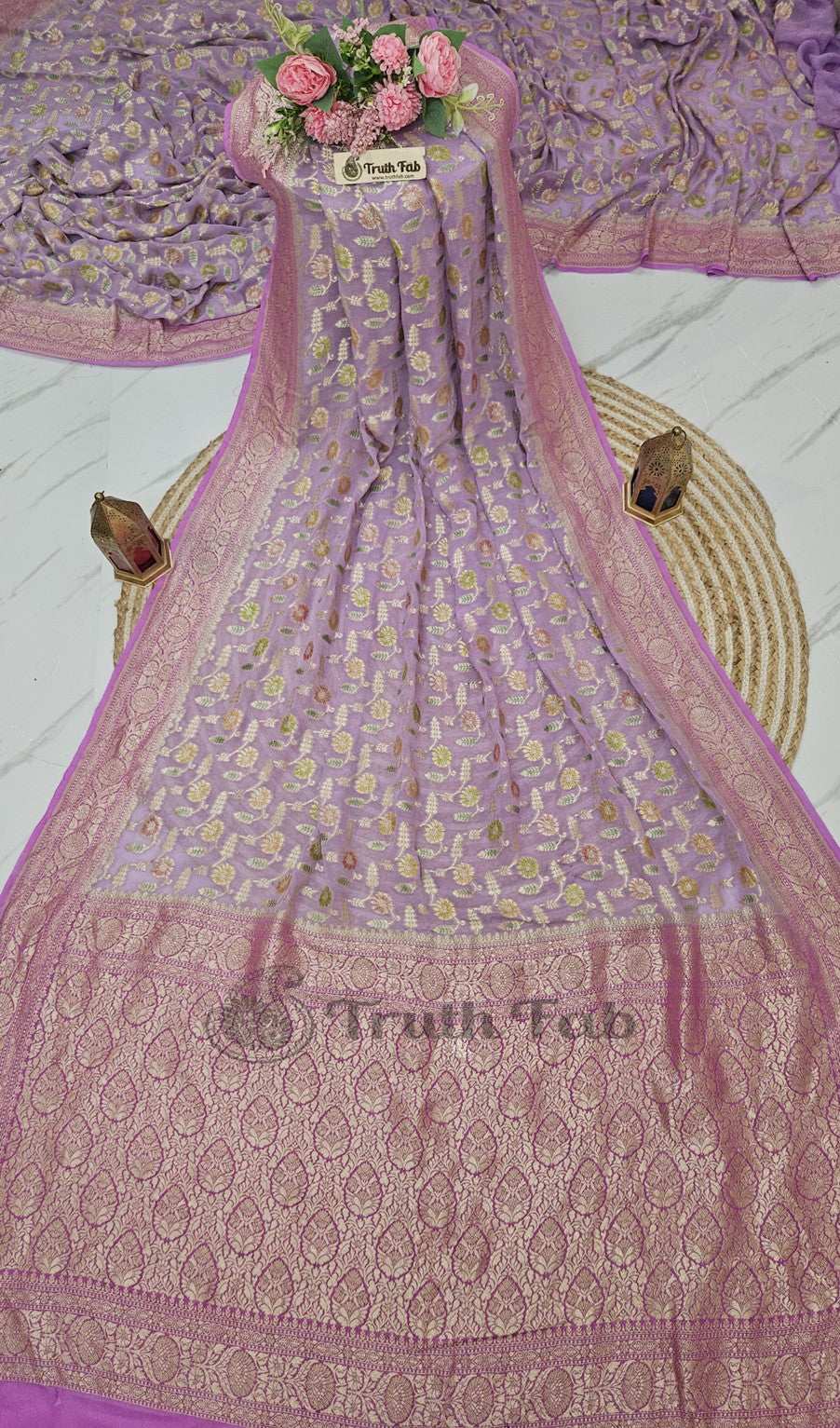 2D Shade Banarasi Handloom Khaddi Georgette Saree- Water Zari - Truth Fab