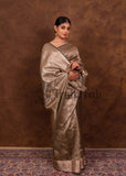 Peanut Color Pure Banarasi Handloom Kora Tissue Silk Saree