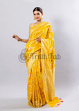 Golden Yellow Pure Banarasi Handloom Khaddi Georgette Saree- Meenakari Design