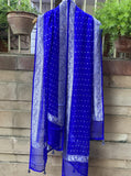 Blue pure handloom chiffon silver zari banarasi dupatta