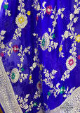 A stunning  pink Banarasi dupatta. The authentic Meenakari jaal work with golden zari handwoven in the finest chiffon georgettes. It takes around 4-5 days to weave this rich and luxurious piece of our tradition.