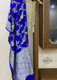 A stunning  pink Banarasi dupatta. The authentic Meenakari jaal work with golden zari handwoven in the finest chiffon georgettes. It takes around 4-5 days to weave this rich and luxurious piece of our tradition.