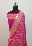 Magenta Pink Pure Banarasi Handloom Khaddi Georgette Bandhani Meenakari Design Saree