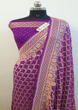 Purple Pure Banarasi Handloom Khaddi Georgette Bandhani Saree