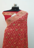 Red Pure Banarasi Handloom Khaddi Geoegette Bandhani Meenakari Design Saree