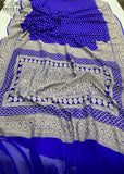 Blue Pure Banarasi Handloom Khaddi Georgette Saree Antique Zari