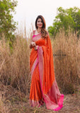 Orange handloom georgette banarasi saree antique zari work