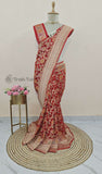Banarasi Handloom Khaddi Georgette Saree With Water- Blood Red -Truth Fab