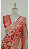 Banarasi Handloom Khaddi Georgette Saree With Water- Blood Red -Truth Fab
