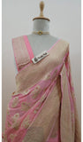 Peach Color Pure Banarasi Handloom Khaddi Georgette Saree- Meenakari Design