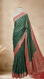 Bottle Green Pure Banarasi Handloom Khaddi Georgette Saree- Water Zari