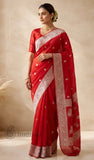 Red Color Pure Banarasi Handloom Chiffon Saree