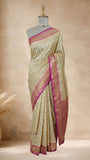 Cream Pure Banarasi Handloom Khaddi Georgette Saree- Water Zari