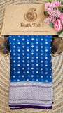 Deep Blue Pure Banarasi Handloom Khaddi Georgette Saree- Water Zari