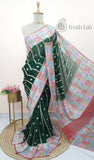 Forest Green Pure Banarasi Handloom Khaddi Georgette Saree - Water Zari
