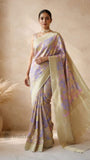 Multicolor Pure Banarasi Handloom Tussar Georgette Saree