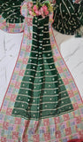 Forest Green Pure Banarasi Handloom Khaddi Georgette Saree - Water Zari