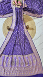 Violet Blue Pure Banarasi Handloom Khaddi Georgette Saree- Water Zari