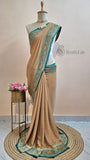 Peach Beige Pure Banarasi Handloom Khaddi Georgette Saree- Antique Zari