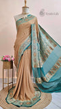 Peach Beige Pure Banarasi Handloom Khaddi Georgette Saree- Antique Zari