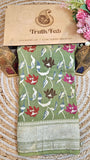 Pista Green Pure Banarasi Handloom Tussar Georgette Saree