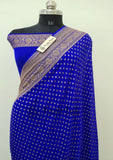 Azure Blue Color Pure Banarasi Handloom Khaddi Georgette Saree- Antique Zari