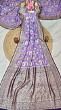 Lavender Purple Pure Banarasi Handloom Tussar Georgette Saree