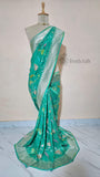 Teal Green Pure Banarasi Handloom Tussar Georgette Saree