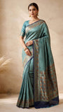 Persian Green Pure Banarasi Handloom Khaddi Georgette Saree- Antique Zari