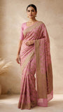 Rauge Pink Pure Banarasi Handloom Khaddi Georgette Saree- Antique Zari