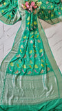 Teal Green Pure Banarasi Handloom Tussar Georgette Saree