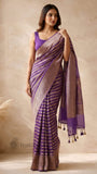 Purple Pure Banarasi Handloom Khaddi Georgette Saree- Antique Zari
