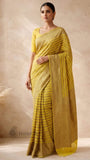 Yellow Green Pure Banarasi Handloom Khaddi Georgette Saree- Antique Zari