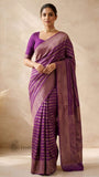 Chinese Purple Pure Banarasi Handloom Khaddi Georgette Saree- Antique Zari