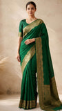 Forest Green Pure Banarasi Handloom Crep Georgette Saree- Antique Zari