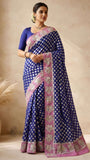 Royal Blue Pure Banarasi Handloom Khaddi Georgette Saree - Water Zari