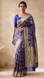 Royal Blue Pure Banarasi Handloom Khaddi Georgette Saree - Water Zari