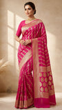 Rani Pink Pure Banarasi Handloom Khaddi Georgette Saree - Water Zari