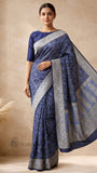 Denim Blue Pure Banarasi Handloom Khaddi Georgette Saree - Water Zari