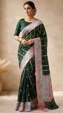 Forest Green Pure Banarasi Handloom Khaddi Georgette Saree - Water Zari