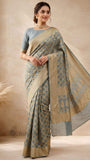 Sky Blue Pure Banarasi Handloom Khaddi Georgette Saree- Water Zari