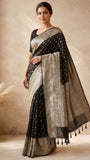 Black Pure Banarasi Handloom Khaddi Georgette Saree- Water Zari