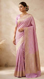 Baby Pink Pure Banarasi Handloom Khaddi Georgette Saree- Water Zari