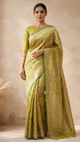 Lime Green Pure Banarasi Handloom Khaddi Georgette Saree- Water Zari