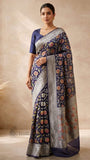 Berry Blue Pure Banarasi Handloom Khaddi Georgette Saree- Water Zari
