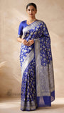 Royal Blue Pure Banarasi Handloom Khaddi Georgette Saree- Water Zari