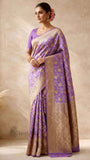 Electric Violet Pure Banarasi Handloom Khaddi Georgette Saree- Water Zari